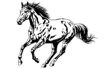 Galloping Horse Ink Drawing isolated on transparent background. Engrave Vector illustration for lunar new year 2026 design - year of the horse zodiac symbol