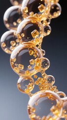 Golden Bubbles with Crystalline Inclusions Floating in a Gradient Background