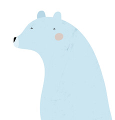 Portrait Of Blue Bear Isolated On A White Background. Cute Vector Illustration Of Pastel Blue Bear. Nursery Art For Boys. Woodland Animal. King Of The Forest. Kids' Room Decoration. 