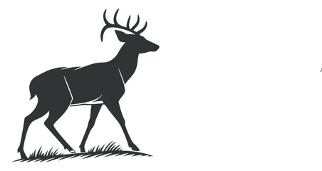 Obraz premium Dark Silhouette of a Buck with Antlers Walking in Grass