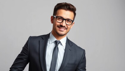 Portrait of a Confident Businessman Smiling and Wearing a Suit and Glasses
