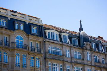 Avenida dos Aliados in Downtown Porto, Portugal. Elegant Avenida dos Aliados in Porto's downtown showcases grand architecture, civic buildings, and vibrant city life in northern Portugal.