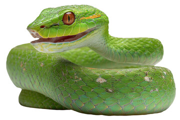 oriental whip snake coiled isolated on transparent background