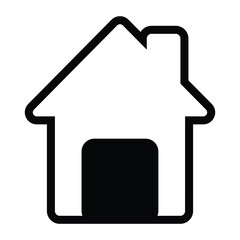 Simple Home Icon Vector Outline, Black House with Door for Mobile App UI