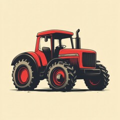 Obraz premium Red tractor stands prominently against a plain background showcasing agricultural machinery art