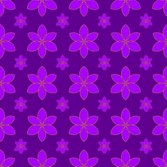 Fototapeta premium Seamless Purple Flower Pattern – Elegant Floral Repeating Design with Violet and Gold Tones for Fabric, Wallpaper, and Digital Art