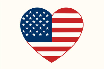 Heart shaped american flag with stars and stripes representing patriotic love and independence day celebration