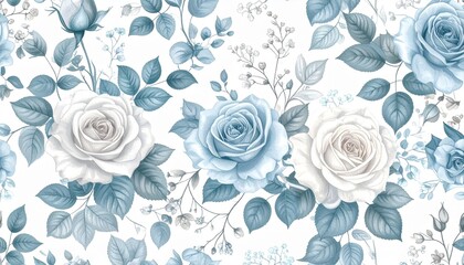 クラシックな花柄パターン（グレー＆ブルー）｜Classic Floral Pattern in Gray and Blue Tones