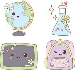 Kawaii School Objects Set