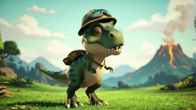 Adventurous T Rex Dinosaur Explores Volcanic Landscape