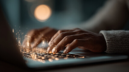 Closeup of Hands Typing on Keyboard - Cybersecurity Concept