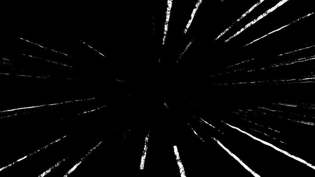 Vertical white scratches on a black screen. Animation of speed, damage, old film, scuffs. Stock 4k video with alpha channel for stories, clips, nostalgic reviews, memories. Anime manga comic style 
