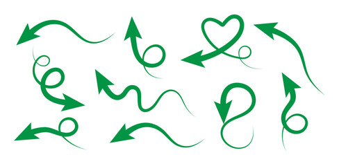 Green Decorative & Swirling Arrow Icons - Artistic Directional Graphics