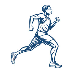 Obraz premium Athletic man running in profile view dark blue outline