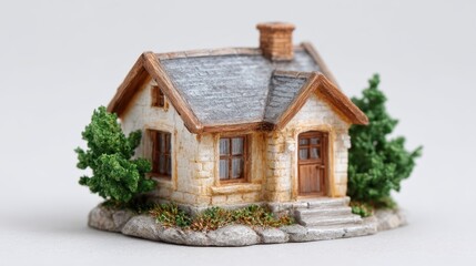 Detailed Miniature Model of a Small House Isolated on Clean White Background for Creative Projects and Displays
