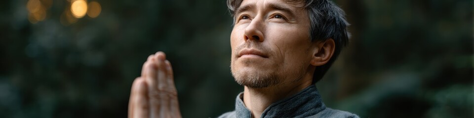 Obraz premium Serene Man Practicing Tai Chi in Nature for Stress Relief and Peaceful Mindfulness