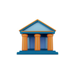 The building has a simplified design, featuring a blue roof and base, along with orange columns, transparent background
