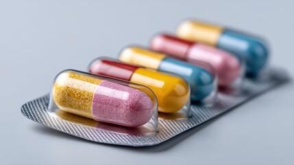 Various Medical Pills and Capsules in Blister Packaging for Health and Wellness Applications