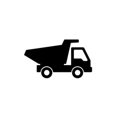 A black and white illustration of a dump truck, a common vehicle used in construction and transportation, is presented against a plain white background.
