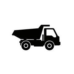 Fototapeta premium A simple black silhouette icon of a dump truck, representing construction, heavy machinery, and material transport.