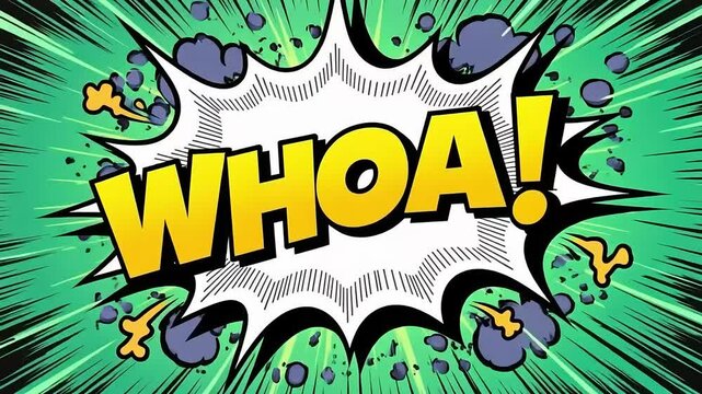 Whoa comic book style illustration with halftone background and speech bubble effect