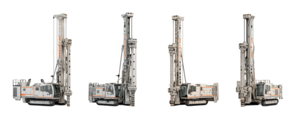 High-Resolution Isolated Clean Four pile driving rigs arrang PNG cutout, digital artwork, ideal for marketing materials and print projects, content creation, premium resource