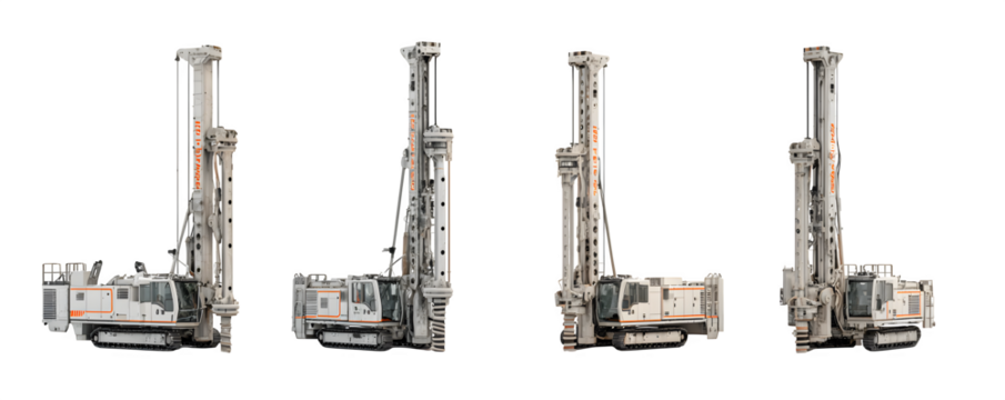 High-Resolution Isolated Clean Four pile driving rigs arrang PNG cutout, digital artwork, ideal for marketing materials and print projects, content creation, premium resource