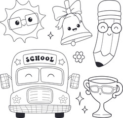 Cute Back to School Doodles with Bus and Pencil Characters