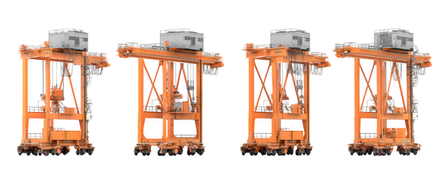 Premium Studio-Lit High-Quality Four rail mounted cranes arra PNG cutout, commercial stock asset, ideal for graphic design and presentations, branding, digital downloads