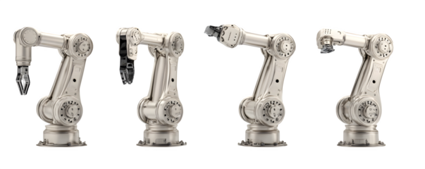 Transparent-Background High-Resolution Realistic Four robotic arm grippers arr PNG cutout, versatile design element, ideal for advertising and web banners, premium resource