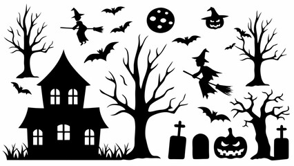 Spooky Halloween night scene with a haunted house, full moon, and scary trees, perfect for October celebrations