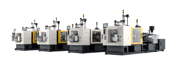 Clean Photo-Realistic High-Quality Four robotic injection moldin transparent background, versatile design element, ideal for video overlays and presentations, royalty-free