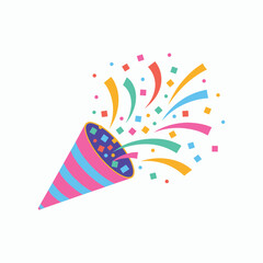 Obraz premium Colorful Party Popper Illustration with Confetti and Streamers, Celebration Icon for Festive Events, New Year, Birthdays, Holidays, and Joyful Occasions Vector.