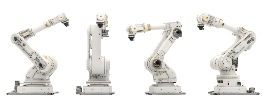 Photo-Realistic Realistic Transparent-Background Four robotic pick and place a transparent background, commercial stock asset, ideal for video overlays and presentations