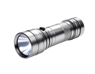 Silver LED Flashlight: A powerful and compact silver LED flashlight, perfect for illuminating your path in darkness. Its sleek design and robust build ensure reliability and long-lasting performance.