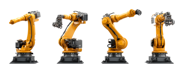 Clean Isolated Realistic Four robotic riveting machine versatile design element, digital artwork, ideal for print projects and web banners, royalty-free, HD asset, content creation