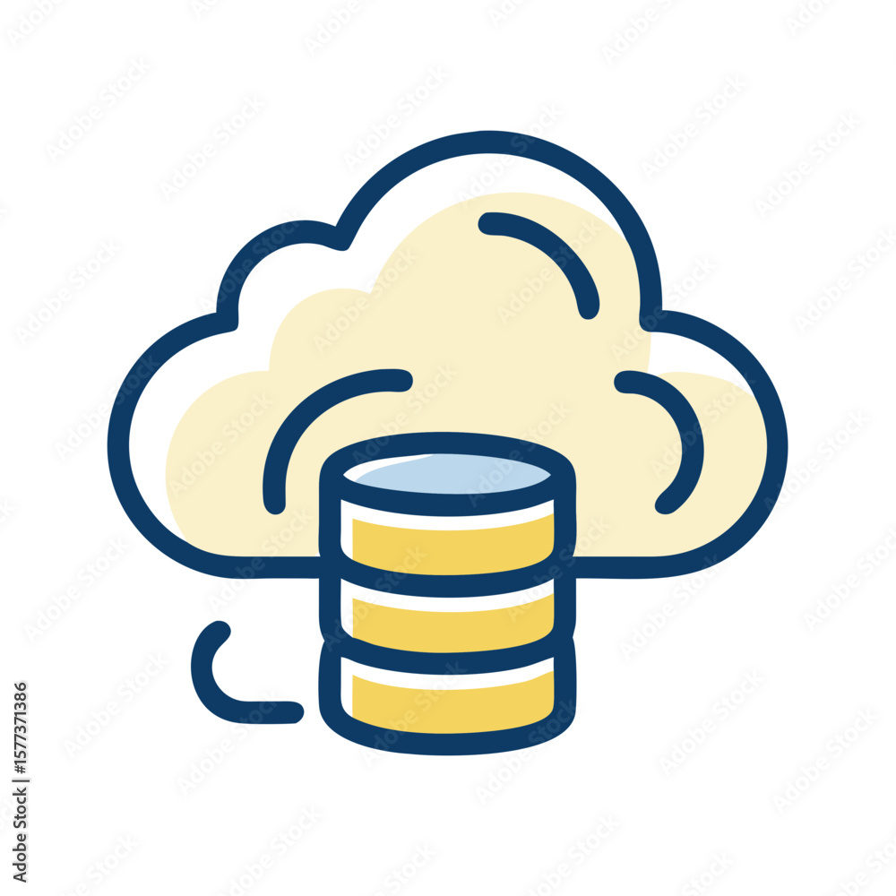 Poster Cloud-based data storage depicted with a stylized cloud and database server icon.