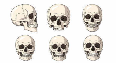 Anatomically Correct Human Skulls &ndash; Hand-Drawn Line Art Vector Illustration Set Isolated on White