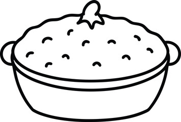 Simple line art illustration of a delicious sweet potato casserole with a golden brown topping perfect for food related designs