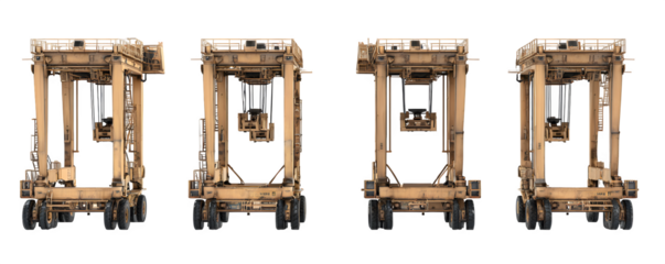 Realistic Professional Transparent-Background Four rubber tired gantry cran PNG cutout, commercial stock asset, ideal for print projects and marketing materials, HD asset