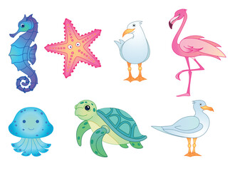 Ocean and sea animals. Cute Vector illustration