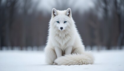 Obraz premium Arctic Fox Sitting Calmly in Winter Coat
