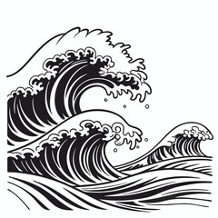 Fototapeta premium Stylized Black and White Ocean Waves in a Traditional Japanese Woodblock Print Art Style