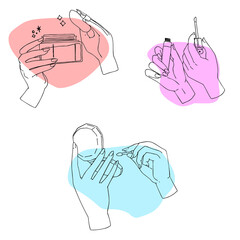 化粧品を色々持つ手の挿絵イラスト