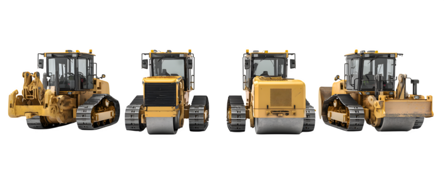 Premium Photo-Realistic Clean Four tracked soil compactors PNG cutout, commercial stock asset, ideal for advertising and graphic design, content creation, premium resource
