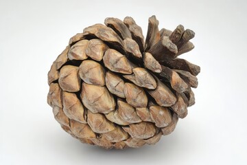 Round Closed Pine Cone on White Background: Nature, Seeds, Conifer, Tree, Plant, Forest, Cone, Wood, Brown, Pinecone