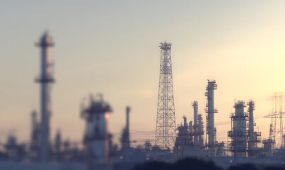 Industrial complex at sunrise blurred landscape