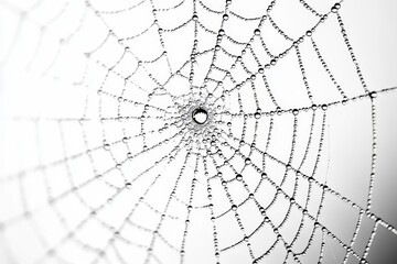 Obraz premium Dewdrops on a Spider Web: Nature, Water, Drops, Spiderweb, Macro, Black and White, Photography, Close-up, Abstract, Detail