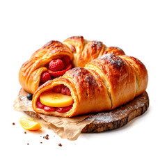 Golden Brown Fruit-Filled Pastry on Wooden Board