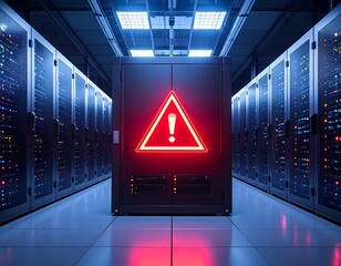 Server room with warning sign